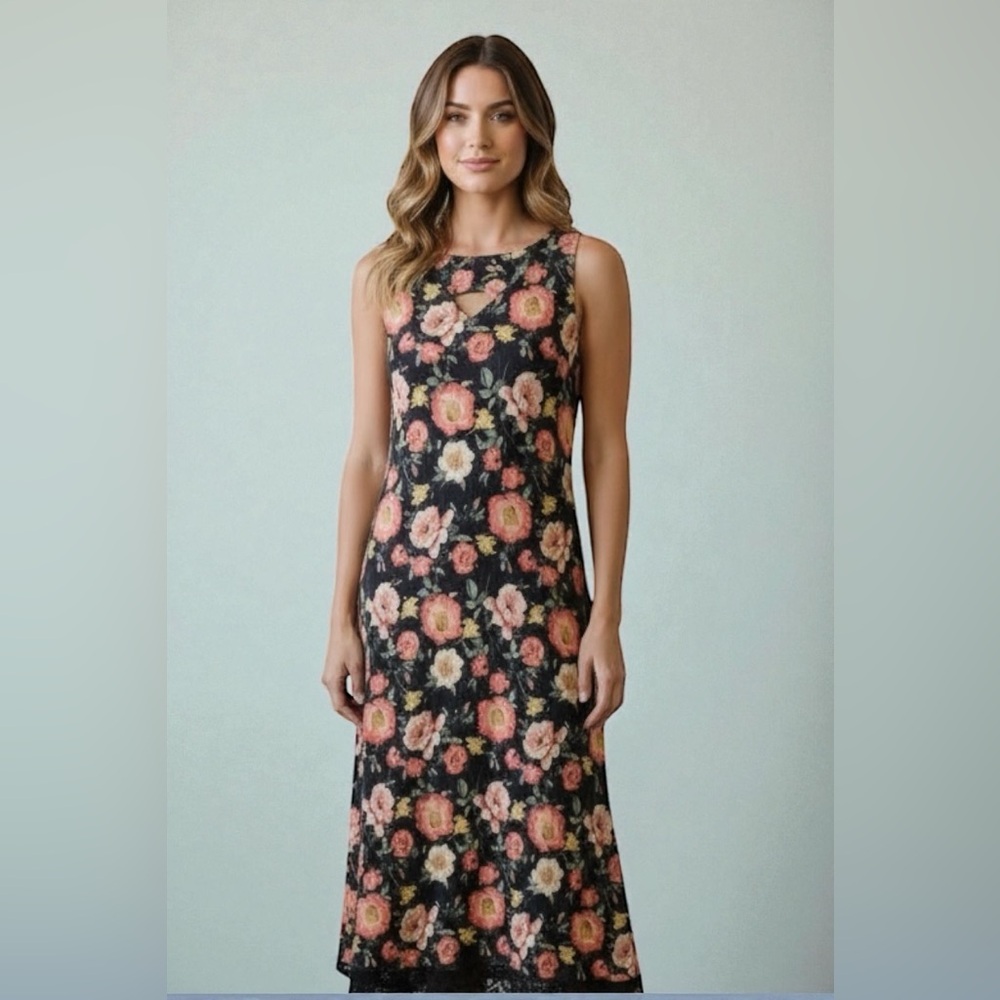 🔸Nina Leonard Floral Print Maxi Dress